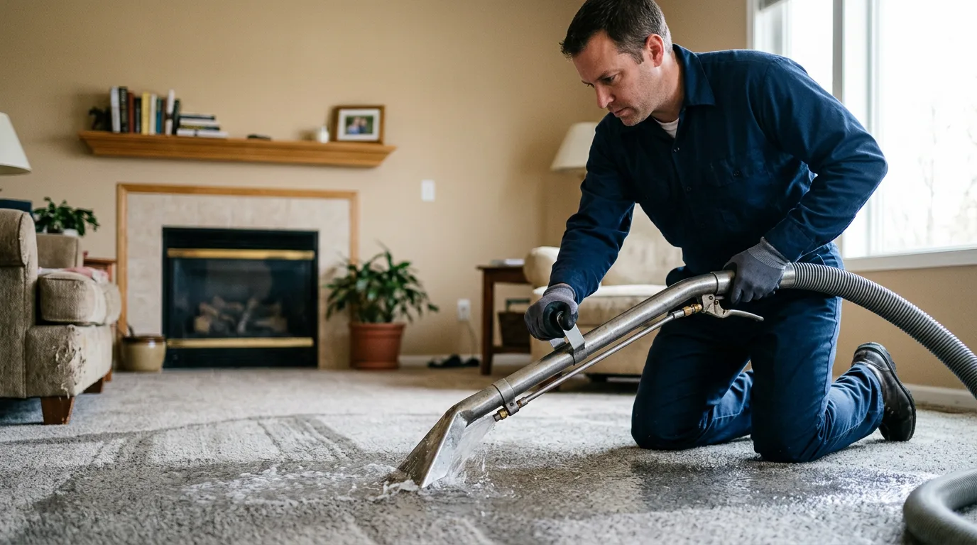 Water damage restoration technician working near Ludington, MI